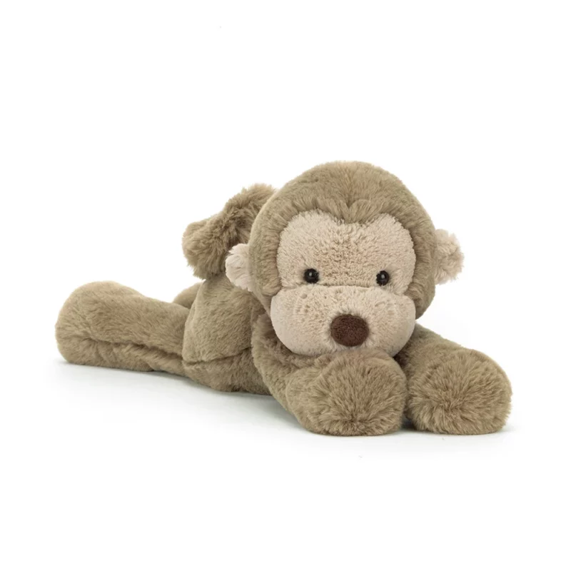 Front view of the medium Jellycat Smudge Monkey, featuring its scrummy fur, milk-chocolate paws, and nuzzly nougat face.