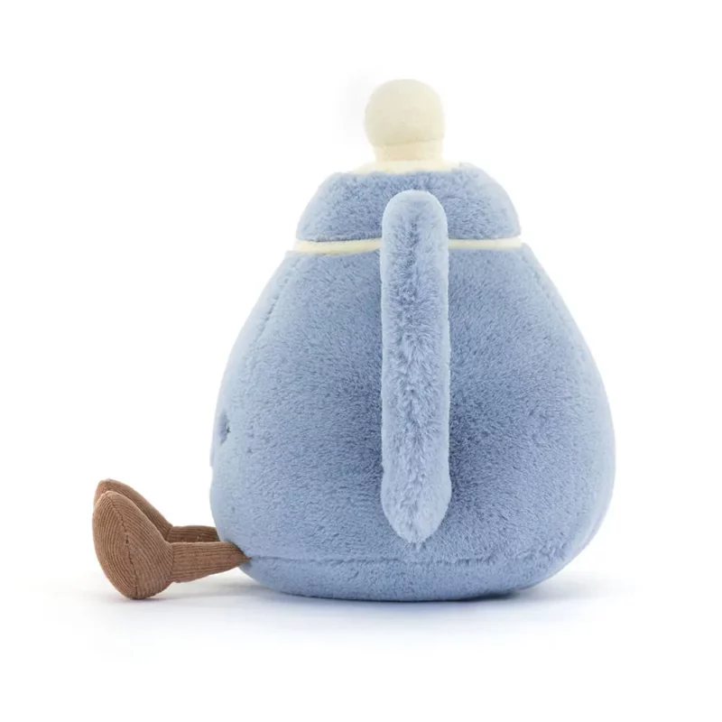 Side view of the Jellycat Amuseable Vicky Teapot, highlighting its elegantly curved handle, spout, and soft plush texture.