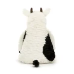 Rear view of the Jellycat Mooliet Cow, showcasing the black and white pattern, small tail, and floppy ears.