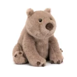 Front view of the Jellycat Wonda Wombat with a large suede-like nose and soft brown fur.