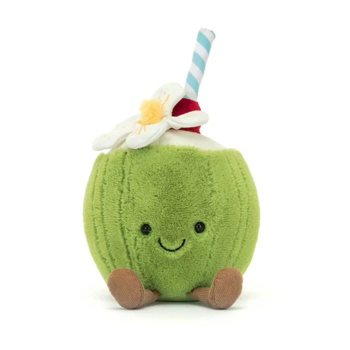 Alternative front view of the Jellycat Amuseable Aruba Coconut displaying its playful charm and vibrant accents.