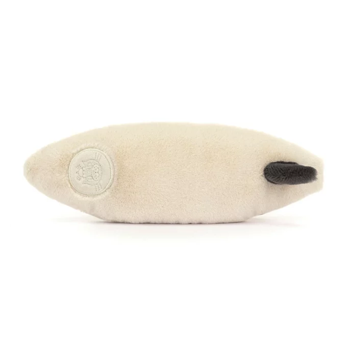 Rear view of the Jellycat Amuseable Sports Surfboard featuring the embroidered Jellycat patch and soft cream plush finish.