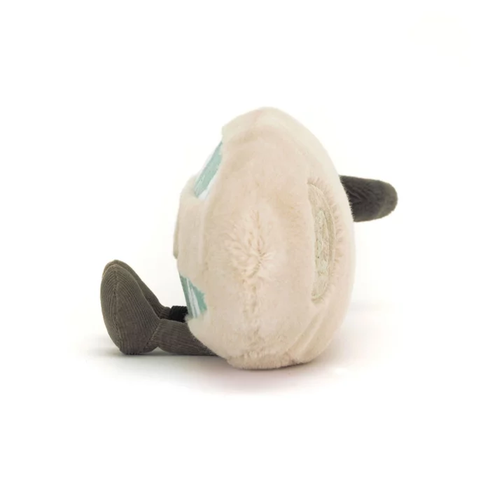 Side view of the Jellycat Amuseable Sports Surfboard highlighting its padded body, leash detail, and soft texture.