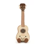 Alternative front view of the Jellycat Amuseable Ukulele standing upright with detailed string embroidery and happy expression.