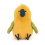 Alternative front view of the Jellycat Budgeby Parrot displaying its cheerful expression, bright colours, and playful pose.