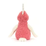 Rear view of the Jellycat Squawkatoo displaying her plush pink back, crest detail, and cream tail.