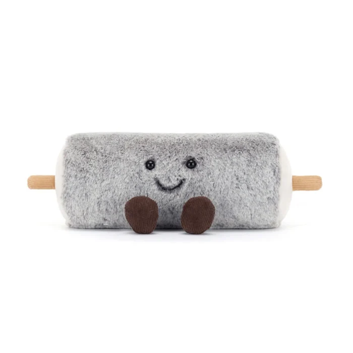 Alternative front view of Jellycat Amuseable Goat Cheese with its happy expression and seated pose.