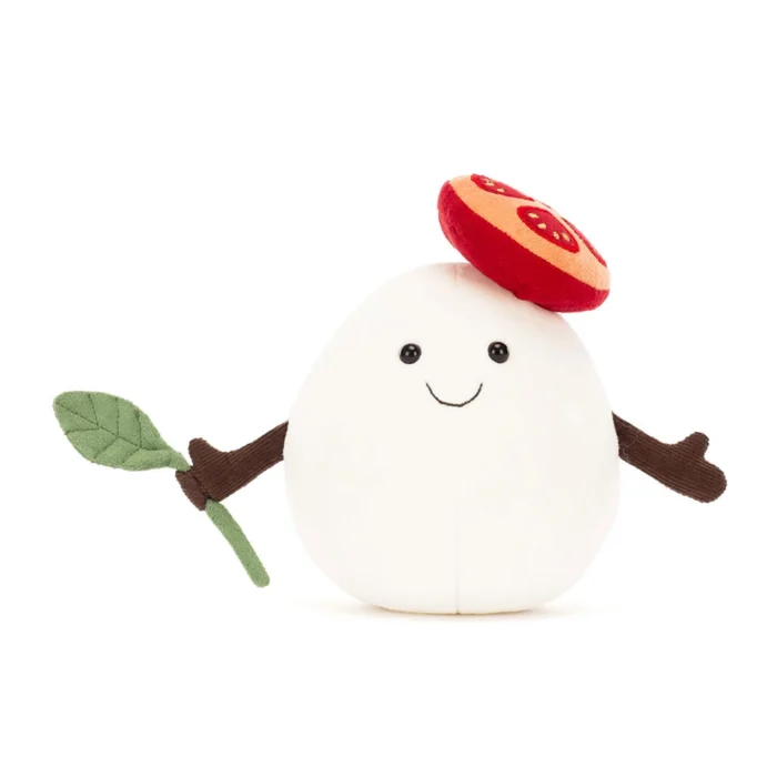 Alternative front view of Jellycat Amuseable Mozzarella smiling with its arms outstretched.