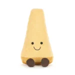 Alternative front view of Jellycat Amuseable Parmesan with its stitched smile and playful seated pose.