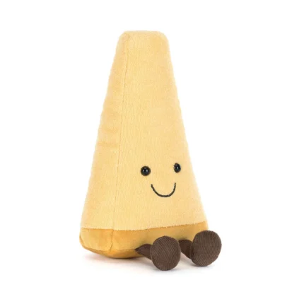 Front view of Jellycat Amuseable Parmesan showing its smiling face, triangular wedge shape, and cordy feet.