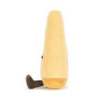 Side view of Jellycat Amuseable Parmesan highlighting its tall cheese form and two-tone yellow colour.