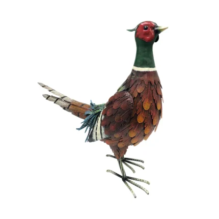 Front view of the Pheasant Metal Garden Ornament showing its detailed plumage and vibrant colours.
