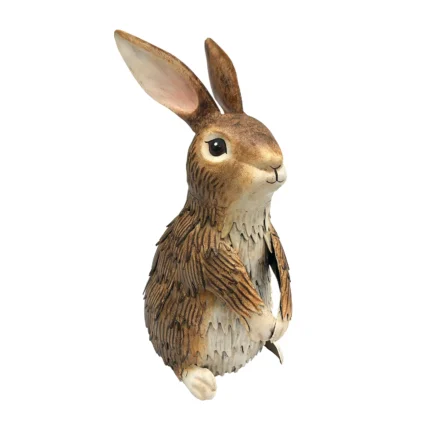 Front view of the Rabbit Metal Garden Ornament featuring textured brown fur and upright ears.