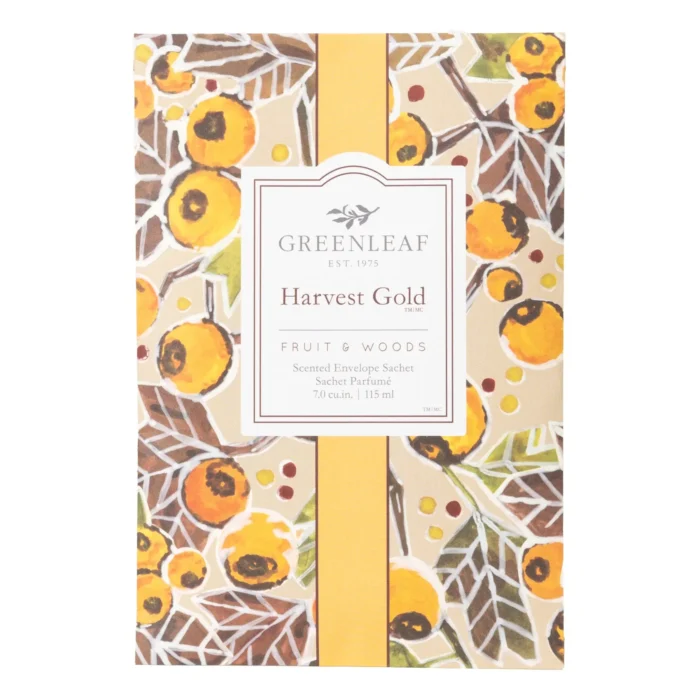 Front view of Greenleaf Harvest Gold Scented Sachet on a white background.