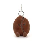 Alternative front view of Jellycat Amuseable Coffee Bean Bag Charm, with cordy brown feet and a cute stitched grin down the centre seam.
