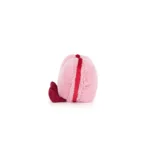 Side view of Jellycat Amuseable Colette Heart Macaron, revealing its soft sandwich-style shape with red filling.