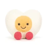Alternative front view of Jellycat Amuseable Heart Boiled Egg, with a full look at its cheerful smile and heart-shaped silhouette.