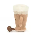 Side view of Jellycat Amuseable Latte, featuring the plush beige handle and fluffy whipped topping in a tall mug design.