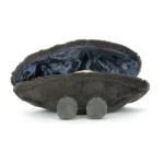 Alternative front view of Jellycat Amuseable Michelle Mussel, displaying the plush shell open with a cheerful mussel and cordy grey legs.