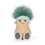 Alternative front view of Jellycat Amuseable Peanut 'Après Ski', showing its stitched grin, soft cordy feet, and statement winter hat.