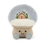 Alternative front view of Jellycat Amuseable Snow Globe, focusing on the detailed festive embroidery and plush construction.