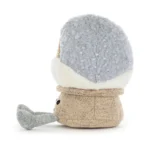 Side view of Jellycat Amuseable Snow Globe, highlighting the textured pale blue dome and cordy silver feet.