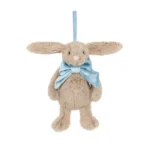 Alternative front view of Jellycat Bashful Beige Bunny Decoration, with a clear look at its gentle face and blue ribbon.