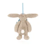 Rear view of Jellycat Bashful Beige Bunny Decoration, showing both ears outstretched and its fluffy white bunny tail.