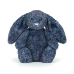 Alternative front view of Jellycat Bashful Hopscone Luxe Bunny, sitting sweetly with a gentle smile and long velvety ears.