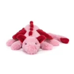 Alternative front view of Jellycat Heart Dragon, with a clearer look at its face, wings, and relaxed lying pose.