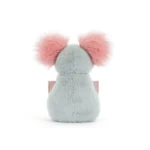 Rear view of Jellycat Koala With Message, showing its fuzzy blue-grey back and both rounded pink ears.
