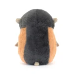 Rear view of Jellycat Lambeth Lemming, featuring a smooth charcoal stripe down the back and a tiny beige tail.