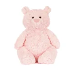 Alternative front view of the large Jellycat Leola Bear, seated with a sweet stitched nose and relaxed, open arms.