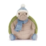 Alternative front view of Jellycat Timmy Turtle 'Skating', with his flippers at his sides and scarf draped neatly over his chest.