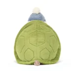 Rear view of Jellycat Timmy Turtle 'Skating', showing his large textured green shell and tail.