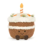 Alternative front view of Jellycat Amuseable Carrot Cake showing candle and embroidered features.