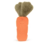 Rear view of Jellycat Amuseable Carrot showing the plush carrot shape and fluffy green leaves.