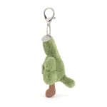 Side profile of Jellycat Amuseable Siofra Shamrock Bag Charm with visible depth, silver clasp, and brown cordy feet.