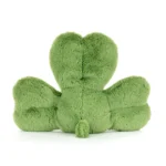 Rear view of Jellycat Amuseable Siofra Shamrock showing the back of the plush leaves and tail.