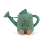 Front view of Jellycat Amuseable Watering Can with smiling face, cordy feet, and angled watering spout.