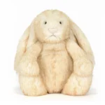 Alternative front view of Jellycat Bashful Springlowe Luxe Bunny with wide floppy ears and gentle stitched features.
