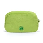 Rear view of Jellycat Ricky Rain Frog Pouch featuring embroidered green logo on plush surface.