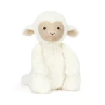 Front view of Jellycat Skipson Lamb with soft cream fur, beige face, and upright ears.