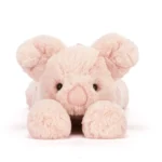 Alternative front view of Jellycat Smudge Pig with head resting on paws and a relaxed expression.