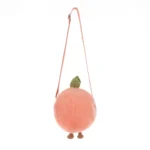 Rear view of Jellycat Amuseable Peach Shoulder Bag highlighting soft peach plush back and adjustable shoulder strap.