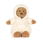 Alternative front view of Jellycat Bartholomew Bear All-in-one Outfit featuring cosy cream hood and soft brown plush face.