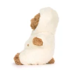 Side view of Jellycat Bartholomew Bear All-in-one Outfit showing fluffy cream hooded onesie and soft brown plush paws.
