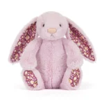 Alternative front view of Jellycat Blossom Thistlepop Luxe Bunny Original featuring floral ears, blossom print paw pads and velvety pastel purple fur.