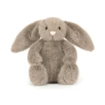 Alternative front view of Jellycat Fawn Flufflet Bunny featuring floppy ears, velvety fawn brown fur and fluffy cream tail.