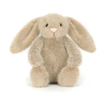 Alternative front view of Jellycat Oat Flufflet Bunny featuring floppy ears, velvety oat beige fur and fluffy cream tail.